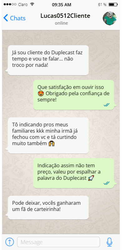 feedback cliente lucas